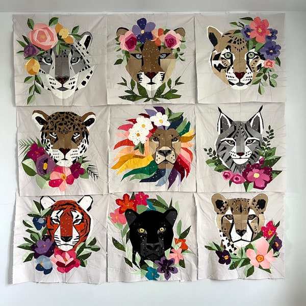 Florale Großkatzen - All Nine Cats - Foundation Paper Piecing Patterns
