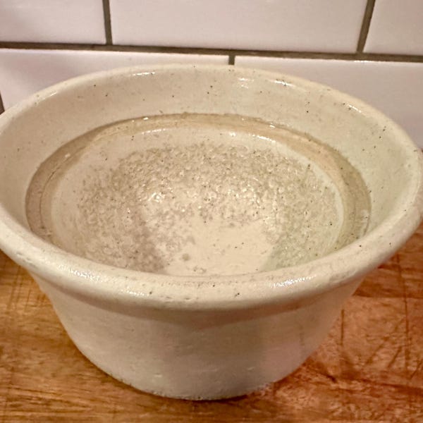 Vintage Stoneware Crock Bowl | Speckled Cream Glaze | Primitive Farmhouse Bowl | Rustic Kitchen Crockery