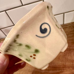 Handmade Studio Pottery Bowl | Hand-Painted Swirl & Dot Design | Artisan Ceramic Dish