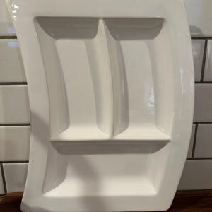 Ceriart Portugal | White Ceramic Divided Serving Tray | 3-Section Appetizer Plate | Modernist Entertaining | Restaurant Quality