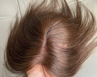 Prótesis capilar de cabello humano Remy, base de piel de 3x5", pieza de cabello marrón de 10" para la parte con adelgazamiento.