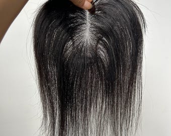 Echthaar-Topper, T-Form Mono Base, Clip-in-Kronen-Wiglet, natürliches Schwarz