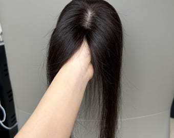 Postizo de cabello humano, pieza de volumen natural de 2x3", peluca negra con clip.