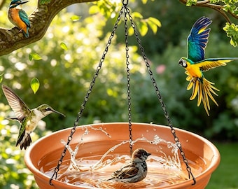 Comedero colgante para pájaros, decoración de jardín de plástico, adorno de terracota para exteriores para pájaros.