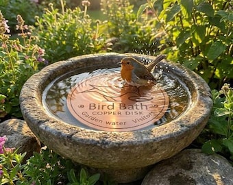 Disco purificatore d'acqua per vaschetta per uccelli in rame massiccio - 10 cm (4") con incisione - Puro rame al 99,9% - Accessorio da giardino senza sostanze chimiche