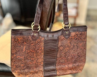Women's Large Tote Shoulder Computer Bag 18" Coldwater Creek Brown Laptop Bag NWT