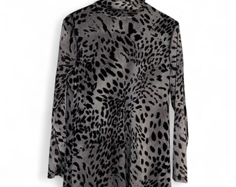 Womens Black and Gray Turtle Neck Lightweight Sheer Top, Chicos Women's Dressy Top, Long Sleeve Top Medium,