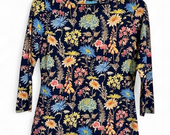 Womens Casual Top, J. McLaughlin Women's Floral Tee, Multi 3/4 Sleeve Top XS, Wavesong Top, Casual Ladies Top, Everyday Woman's Top