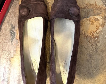 Talbots Brown Suede Leather Shoes, Vintage Womens Low Heeled Pumps,  Brown Suede Casual Slip On Shoes, 9M