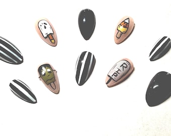 Press On Nails | Spooky Popsicle Summerween Set | Almond Charm Design | Glue Tabs