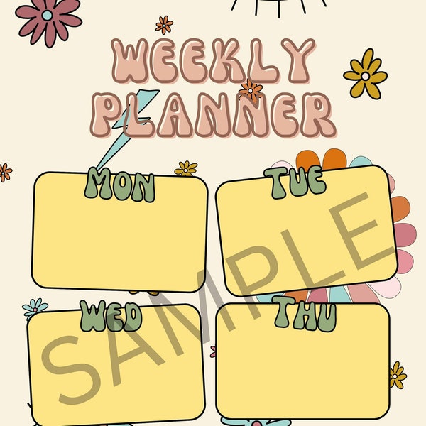 Digital Download of Weekly Calendar/ Organizational Tools// Unlimited Copies// Retro 70's