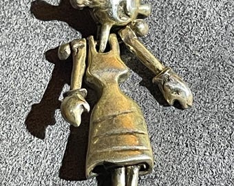 Gelede sterlingzilveren olijf bedel hanger vintage stripfiguur beweegbare sieraden verzamelobject