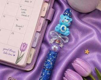 CARE BEAR Colorful Beaded Pen | Cute Stationery Gift | Planner Accessories | Girly Desk Decor | Handmade Pen