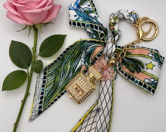 Designer Inspired No5 Keychain | Ribbon Bow Charm | Cute Purse, Backpack & Bag Accessory | Bag Charm