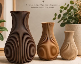 Gerippte Vase Set | Moderne minimalistische skandinavische 3D gedruckte Wohnkultur