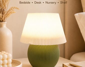 Lámpara de seta impresa en 3D, textura acanalada, luz acogedora para mesita de noche, decoración moderna para mesita de noche.
