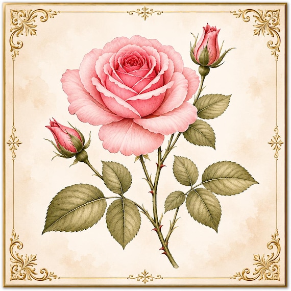 Pink Rose Vintage Floral Wall Art Rose Art Gift Pink Rose