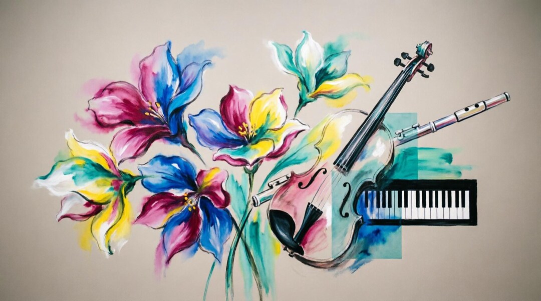 Flowers and Musical Instruments Art - Floral Violin Watercolor Music ...