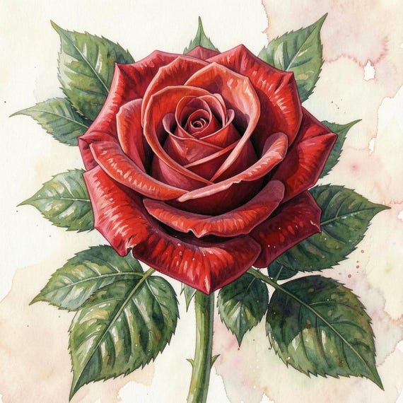 Exquisite red rose artwork captures the delicate romance of nature in soft watercolor detail and timeless expression of beauty.