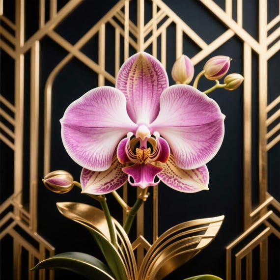 Pink Orchid Art Deco Orchid Wall Art Gatsby Botanical