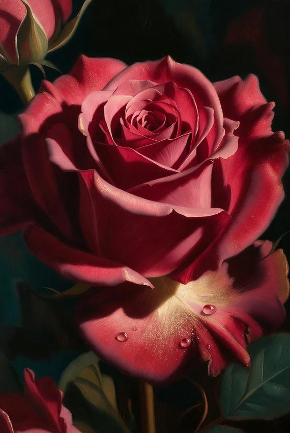 Red Rose Wall Art Print Poetcore Room Decor, Romantic Floral Textured Oil Painting Aesthetic Digital Download, for a Vintage Gallery Wall