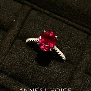 Anne's Choice 2ct Lab Created Pigeon Blood Ruby Oval Cut Ring 925 Sterling Silver Pavé Diamond Band Vintage Engagement Ring