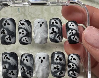 3D Ghost Press On Nails, Custom Hand Painted