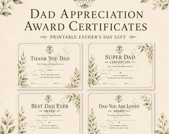 Dad Appreciation Award Certificates Printable, Father’s Day Gift from Kids, Best Dad Award, Keepsake Certificate, Digital Download