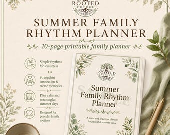 Summer Family Rhythm Planner Printable, Kids Routine Chart, Weekly Planner, Screen-Free Ideas