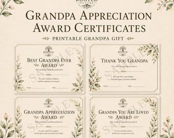 Grandpa Appreciation Award Certificates Printable, Father’s Day Gift from Kids, Best Grandpa Award, Digital Download
