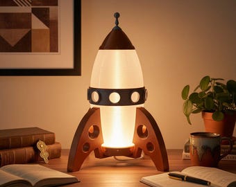 Retro Rocket Night Light - Red Copper Edition - 3D Printed USB LED Lamp