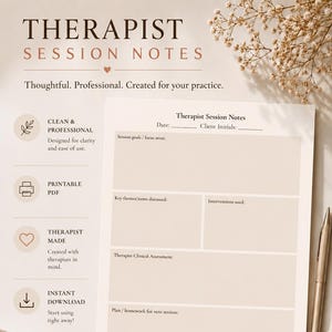 Therapist Created Session Notes Template | Clinical Documentation Printable | Counselor Tool | Instant Download PDF
