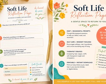 Soft Life Reflection Page | Therapist Created Journal Prompts (PDF Download)