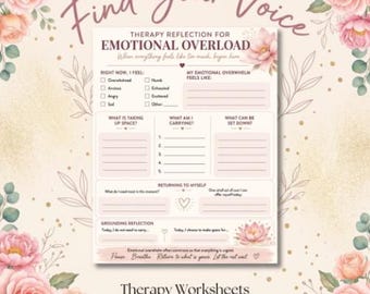 Emotional Overload Therapy Worksheet – Self-Care Reflection Tool (Digital Download)