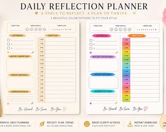 Daily Reflection Planner - PRINTABLE Planner Page-Therapist Created