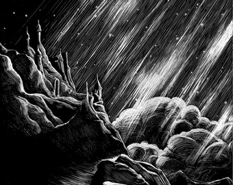 Sterrenkijker | 9 x 12 inch muurkunst | Krabbordtekening