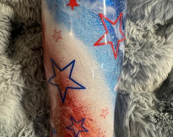 Vaso personalizado de resina epoxi con diseño patriótico de la Vía Láctea / Vaso de acero inoxidable con purpurina roja, blanca y azul