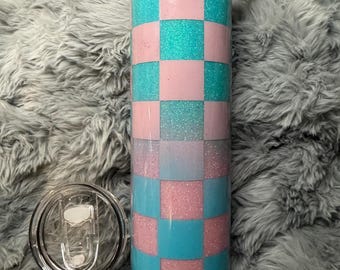 Vaso térmico con diseño de tablero de ajedrez brillante / Vaso delgado de resina epoxi bicolor (591 ml)