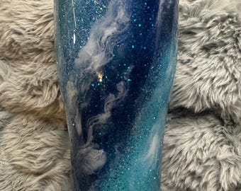 Vaso con purpurina galáctica / Vaso de resina epoxi con diseño de la Vía Láctea / Acero inoxidable personalizado