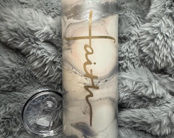 Vaso de mármol Faith Cross / Taza de acero inoxidable con tinta de alcohol