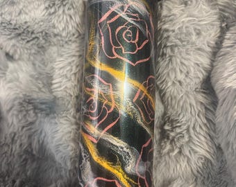 Bicchiere termico personalizzato con glitter e rose Peekaboo / Bicchiere termico personalizzato in resina epossidica / Tazza in acciaio inossidabile fatta a mano