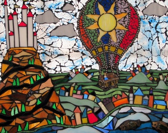 Hot Air Ballooning In A Land Far Away Mosaic Art - Custom Art