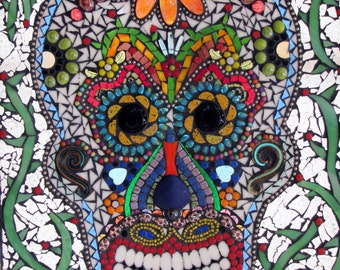 Custom Sugar Skull Day of the Dead Mosaic Art