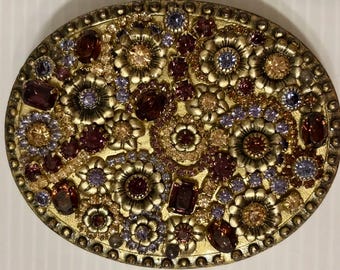 Michal Golan Signed Vintage Mosaic Floral Belt Buckle – Bohemian Statement Piece