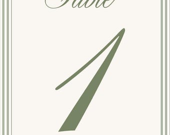Elegant Sage Green Wedding Table Numbers – Digital Download