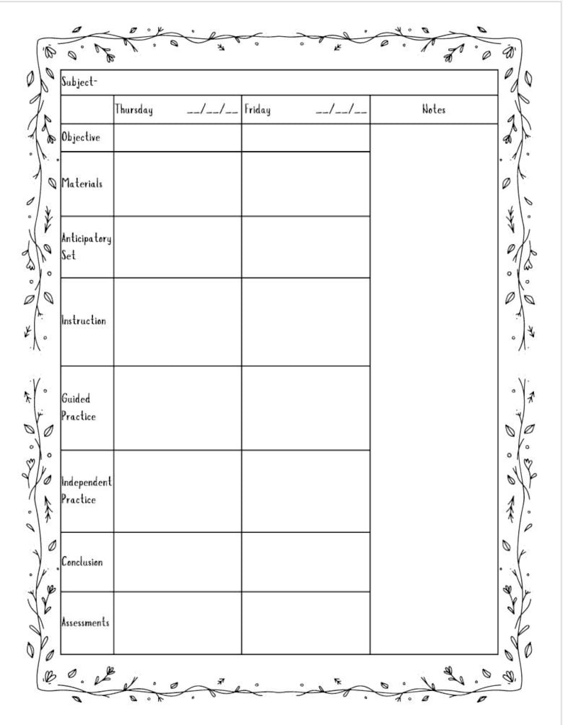 Weekly Lesson Plan Template - Etsy