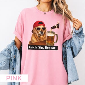 Camiseta Golden Retriever de cerveza, camiseta gráfica "Fetch Sip Repeat", regalo para papás de perros