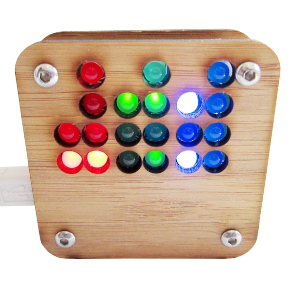 Binary Clock Kit with RGB Lights in Wood Case