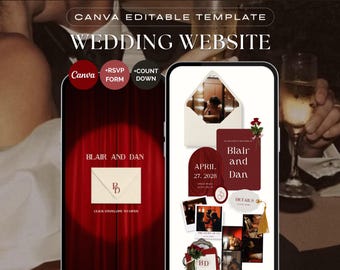 Szablon strony internetowej dla ślubu – Retro Red Hollywood Kliknij, aby otworzyć kopertę Dostosowywalny RSVP Canva (do pobrania cyfrowego)