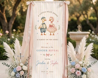 Gender Reveal Linen Banner, Goose Theme Welcome Sign, Personalized Party Decor